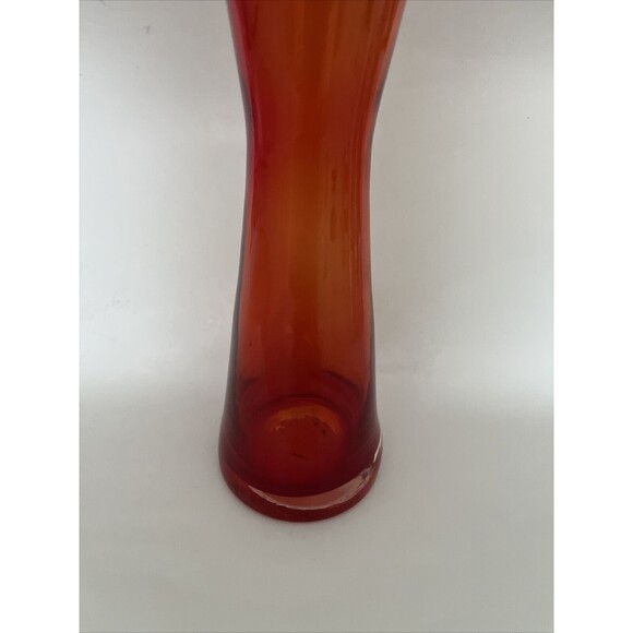 Tall Hand blown MCM Swung Vase Ombre Red Orange Art Glass Amberina 13.5” Fluted - Picture 6 of 11